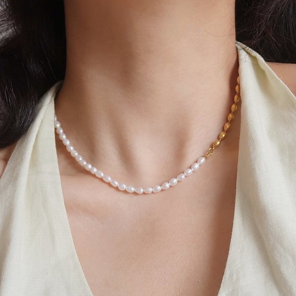 NEW 18K Gold Plated Fresh Water Pearl Necklace x - Picture 6 of 7